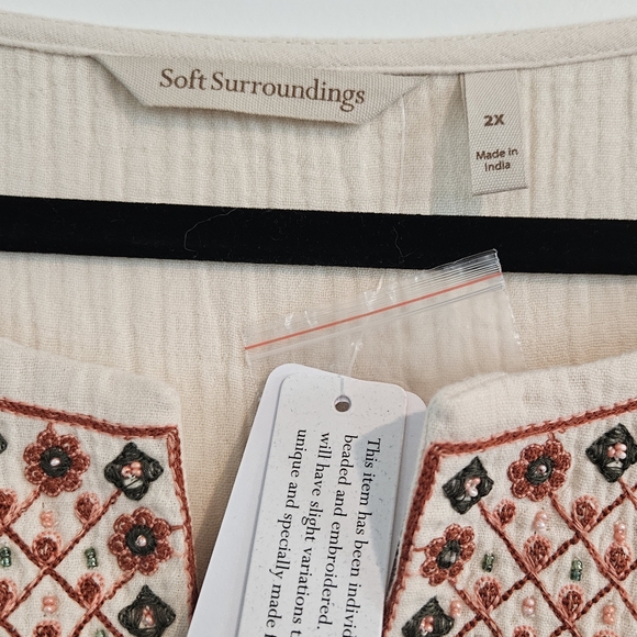 SOFT SURROUNDINGS NWT Mzxi Dress 2X Cotton Cream with Red Embroidery - Picture 6 of 15